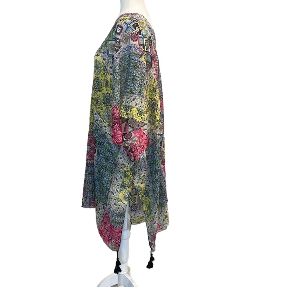 NWT Subtle Luxury Pool To Party Print Sheer Handkerchief Hem Coverup Kaftan O/S - Picture 8 of 9